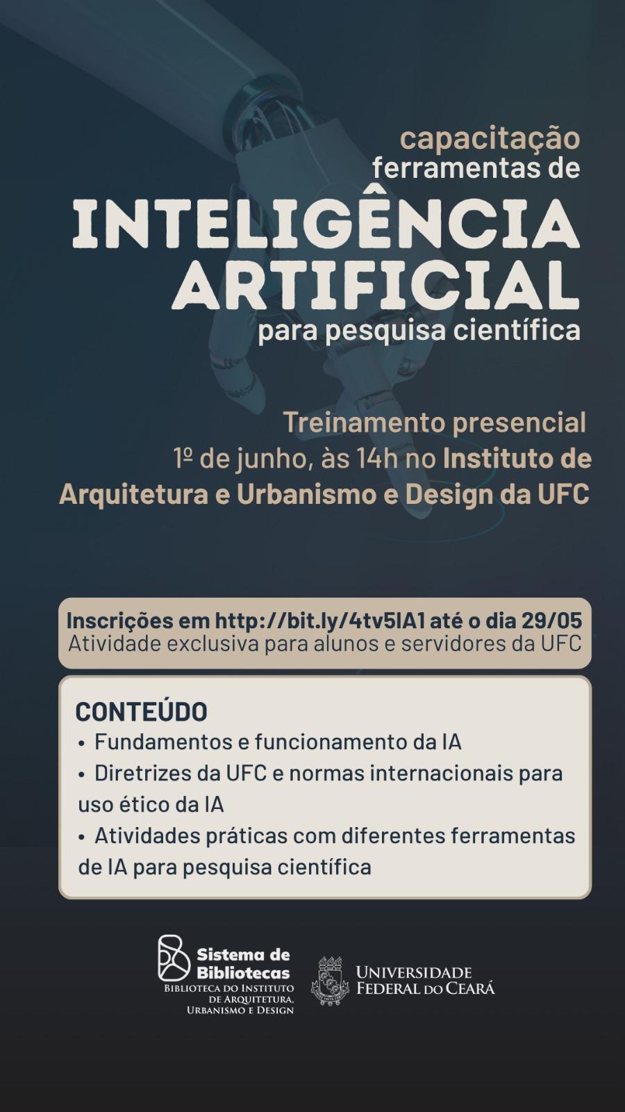 Cartaz de divulgação do treinamento Capacitação Ferramentas de Inteligência Artificial para pesquisa científica na UFC